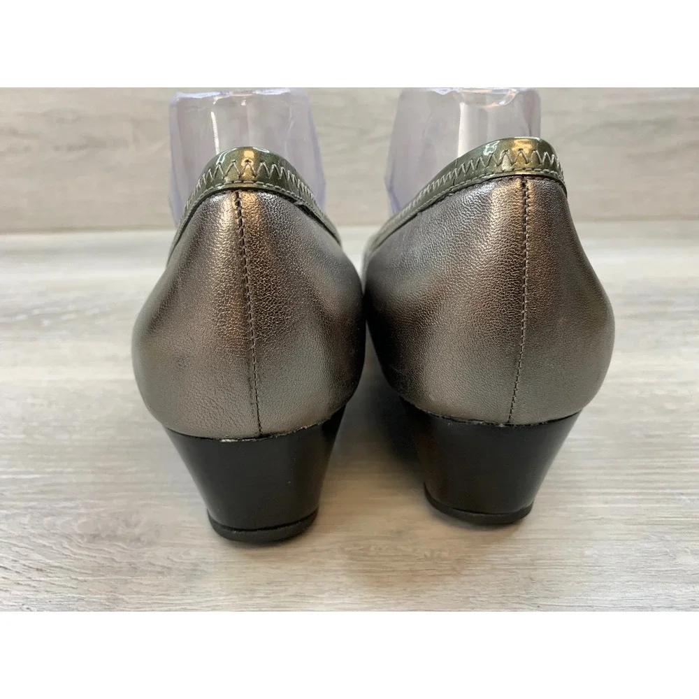Cole Haan Air Tali Silver Metallic Leather Cap Toe Wedge Pumps 11 Comfort Shoes